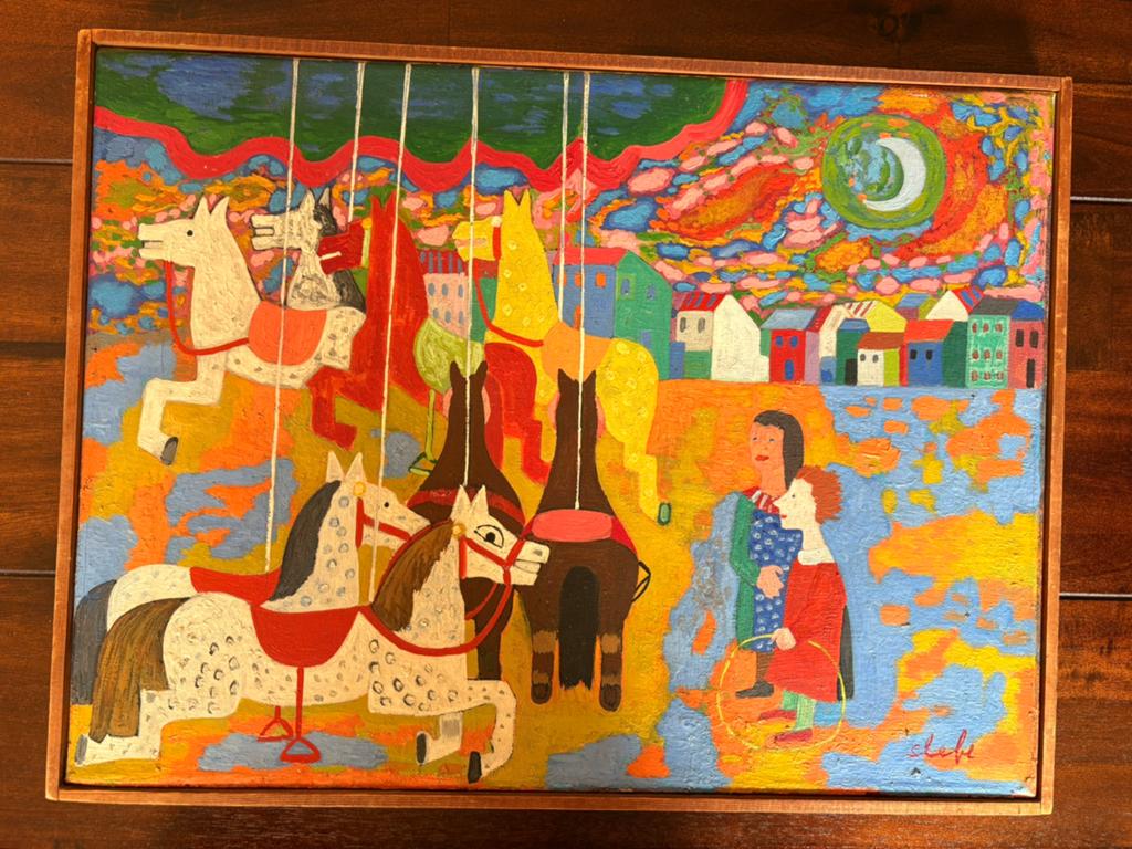 Ferry Slebe ‘ De paardjesmolen’  1959, 30 x 40 CM, Antiek en Kunst, Kunst | Schilderijen | Modern, Ophalen of Verzenden