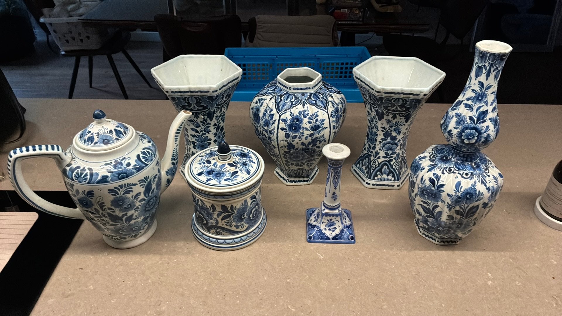 7-delige set origineel Delfts Blauw ( Oud Delft), Ophalen of Verzenden