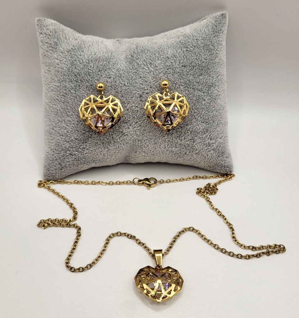 Ketting & oorbellen setje “diamond heart”, stainless steel, La Jefa Sieraden, Nieuw, Ophalen of Verzenden, Info@lajefa-sieraden.nl