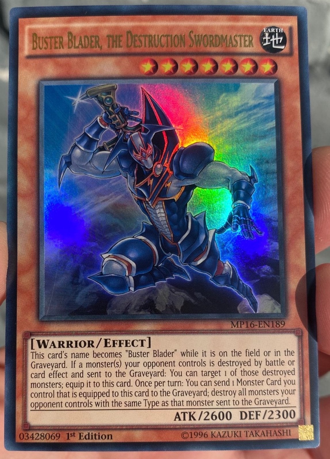 Yu-Gi-Oh! Buster Blader, the Destruction Swordmaster MP16 !, Ophalen of Verzenden, Zo goed als nieuw, Losse kaart, Foil