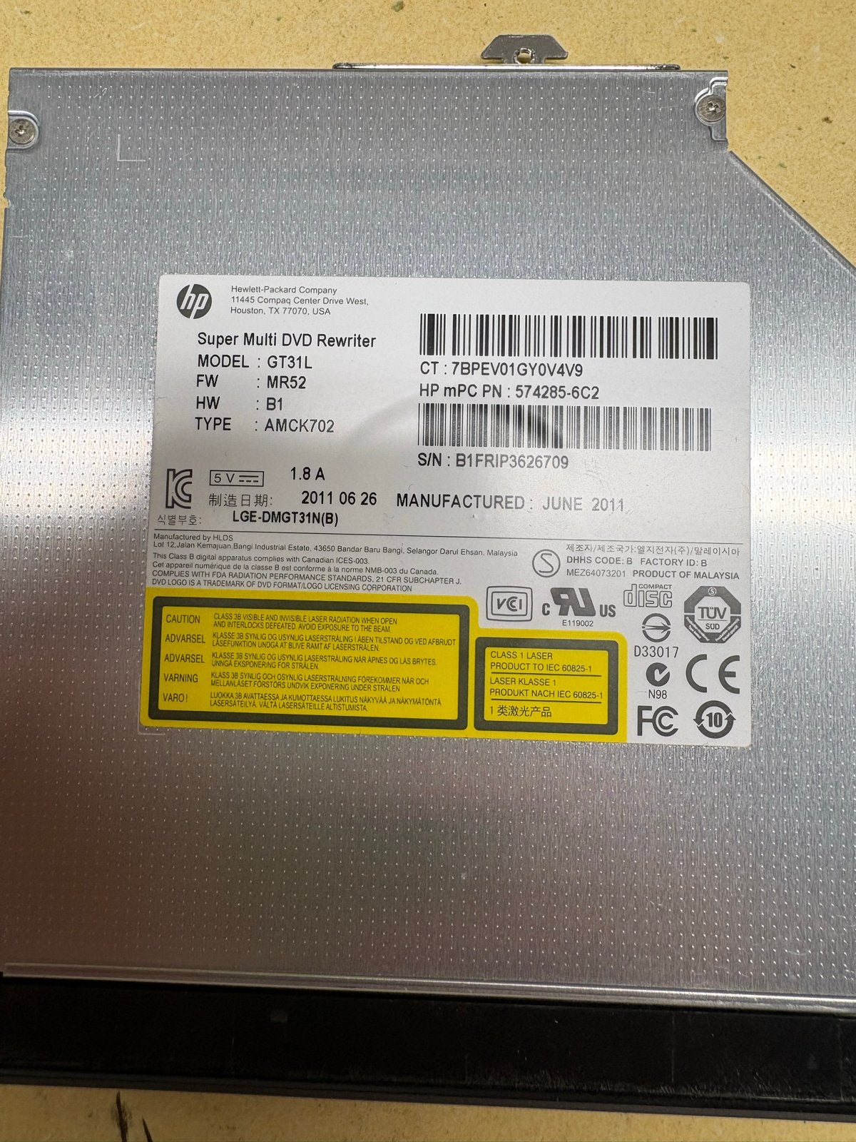 HP Super Multi DVD Rewriter GT31L - Intern DVD-brander, Intern, Gebruikt, Ophalen of Verzenden, Cd