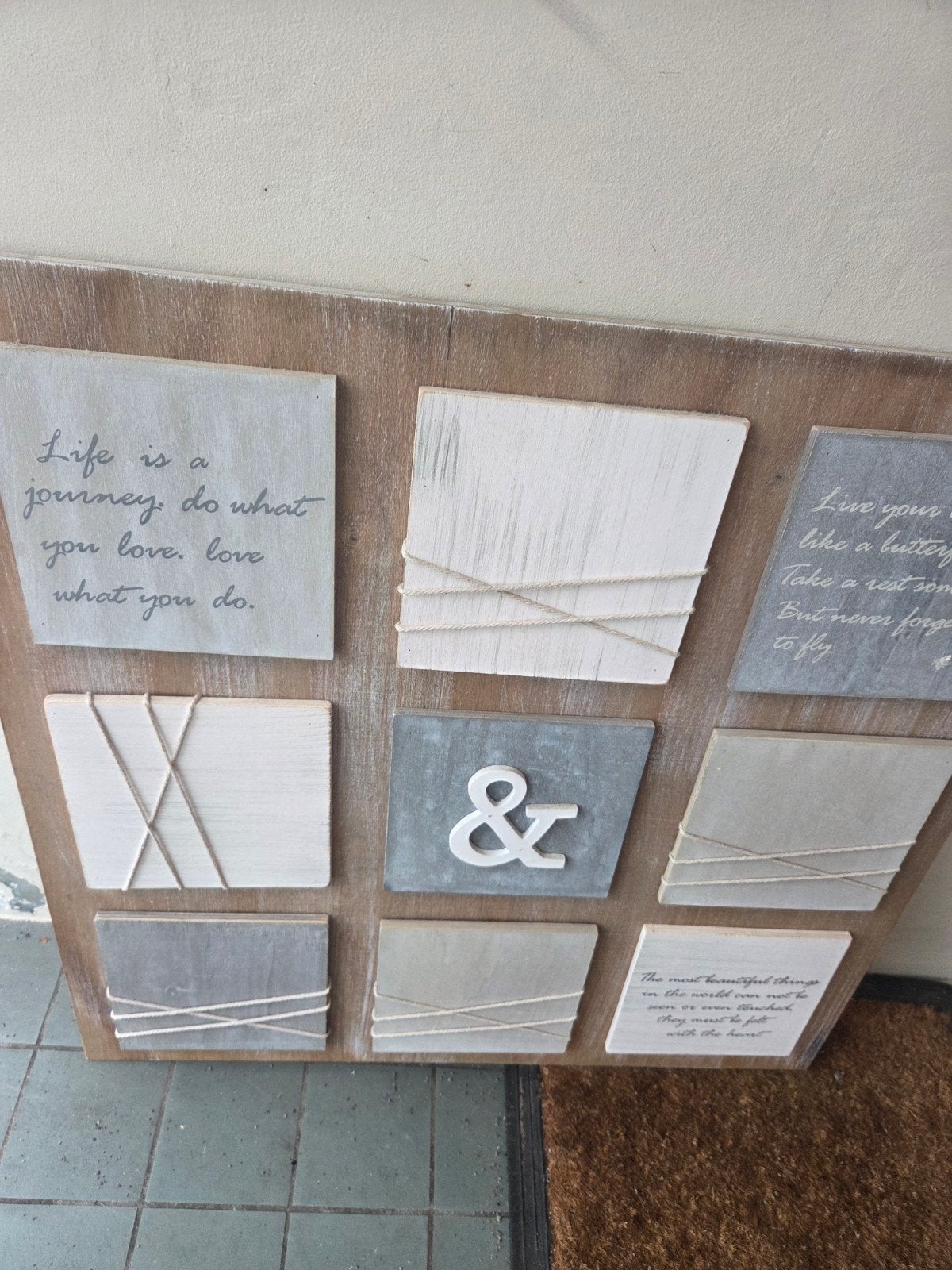 Houten schilderij met inspirerende teksten en touwdetails, Ophalen, Gebruikt, Schilderij, Hout