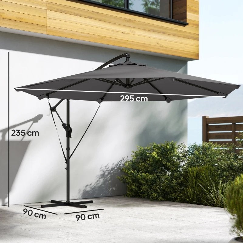 Zweefparasol Grijs 295 cm - Kantelbaar & Verstelbaar NIEUW, Tuin en Terras, Kantelbaar, Nieuw, Zweefparasol, 2 tot 3 meter