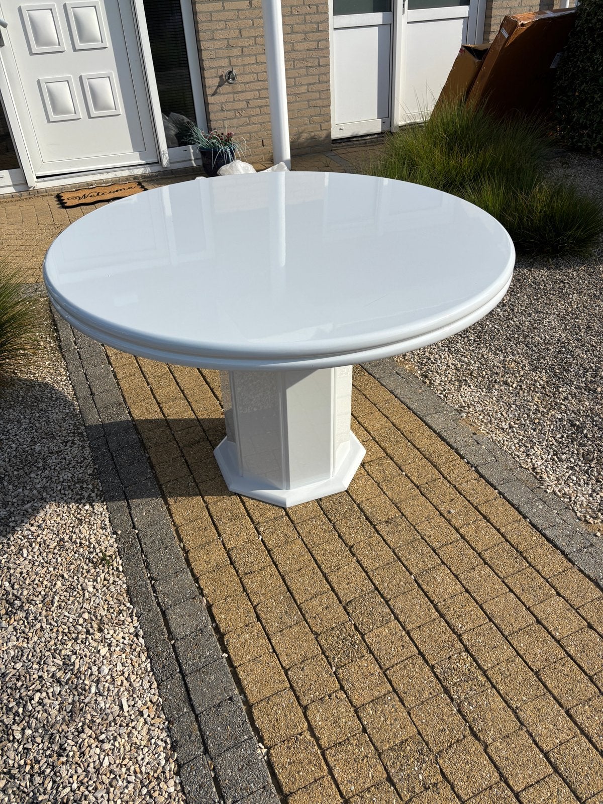 Ronde witte tafel hoogglans, Huis en Inrichting, Tafels | Eettafels, Ophalen, Overige materialen, 100 tot 150 cm, Rond