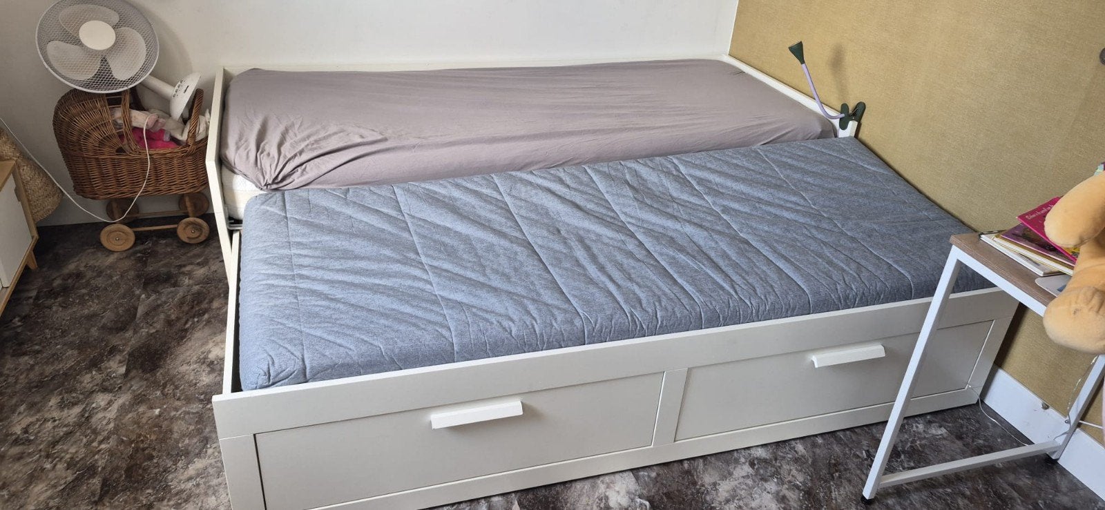 IKEA Brimnes uitschuifbaar bed met lades, Eenpersoons, Wit, Ophalen of Verzenden, 80 cm