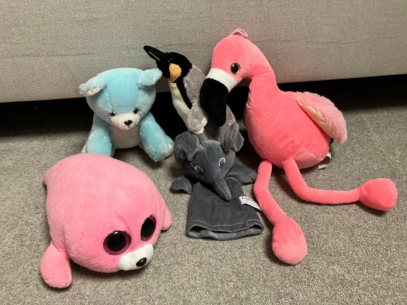 Leuke knuffels: flamingo, zeehond, pinguïn, beer en olifant, Ophalen, Gebruikt, Overige karakters, Beer