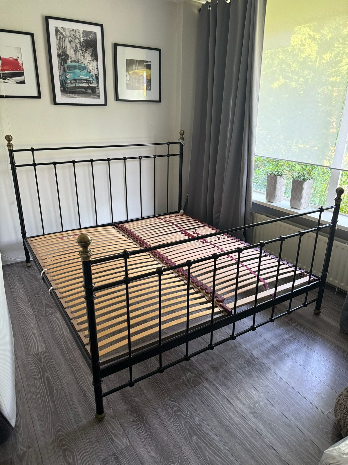 Bedframe 180x200 incl lattenbodems, Ophalen, Gebruikt, Zwart, Tweepersoons