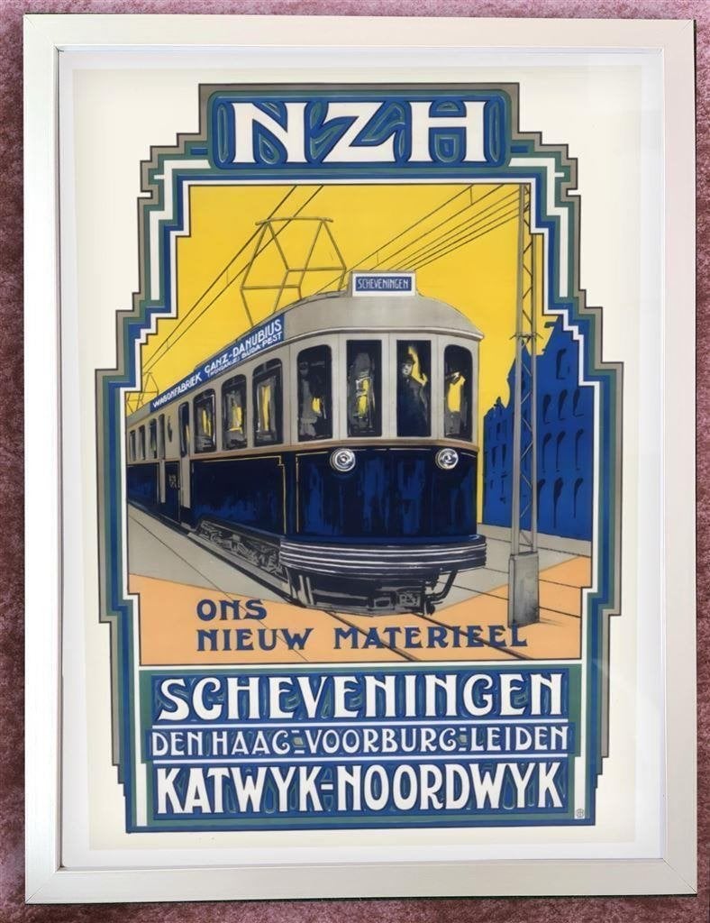 [Poster in Lijst] NZH Tram Art Deco Reclame Affiche, Verzamelen, Verzenden, Nieuw, Tram, Overige typen