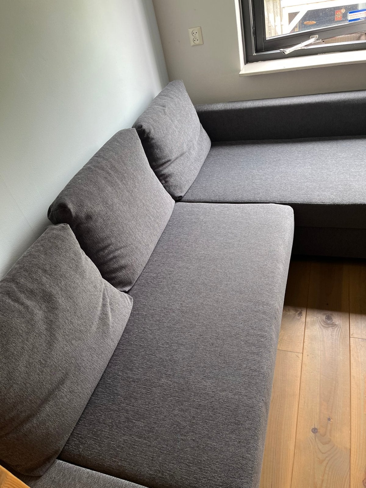 Ikea Friheten hoekslaapbank met opbergruimte grijs, Ophalen, Eenpersoons, Zo goed als nieuw, Overige maten