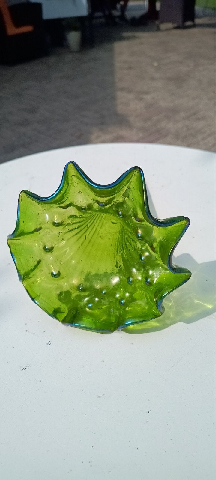 Iriserend Groen Glazen Trompetvaas, Antiek en Kunst, Ophalen of Verzenden