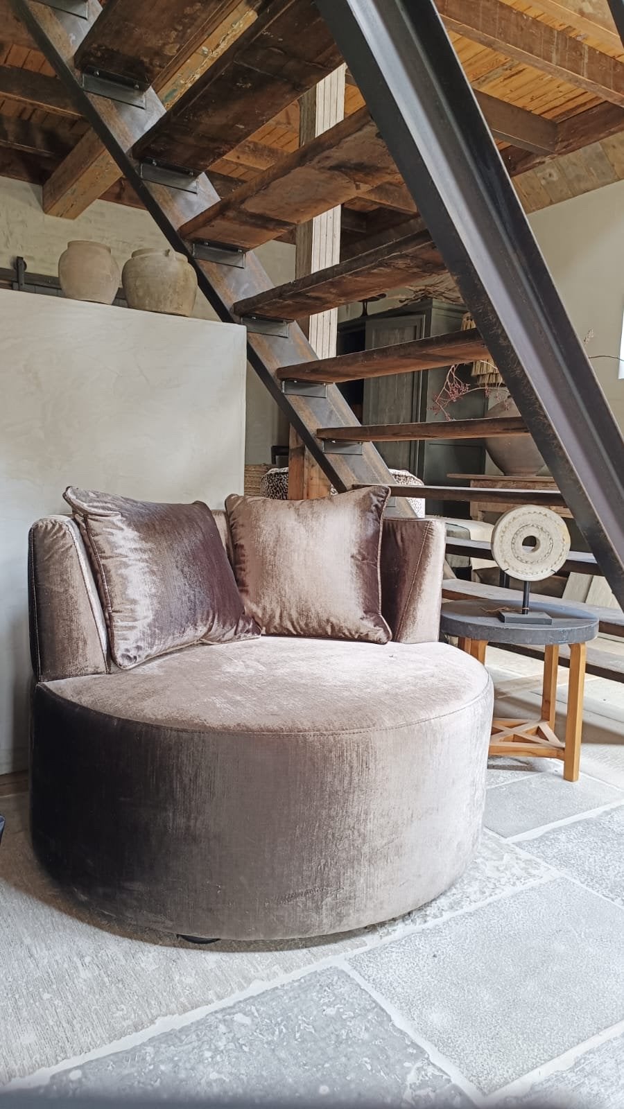 Ronde fauteuil van Bocx model Kim b100xh79xd100cm, Ophalen, Zo goed als nieuw, Stof, 75 tot 100 cm