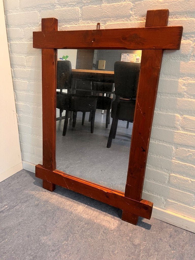 Spiegel met houten omlijsting, Huis en Inrichting, Woonaccessoires | Spiegels, Ophalen, Rechthoekig, Minder dan 100 cm