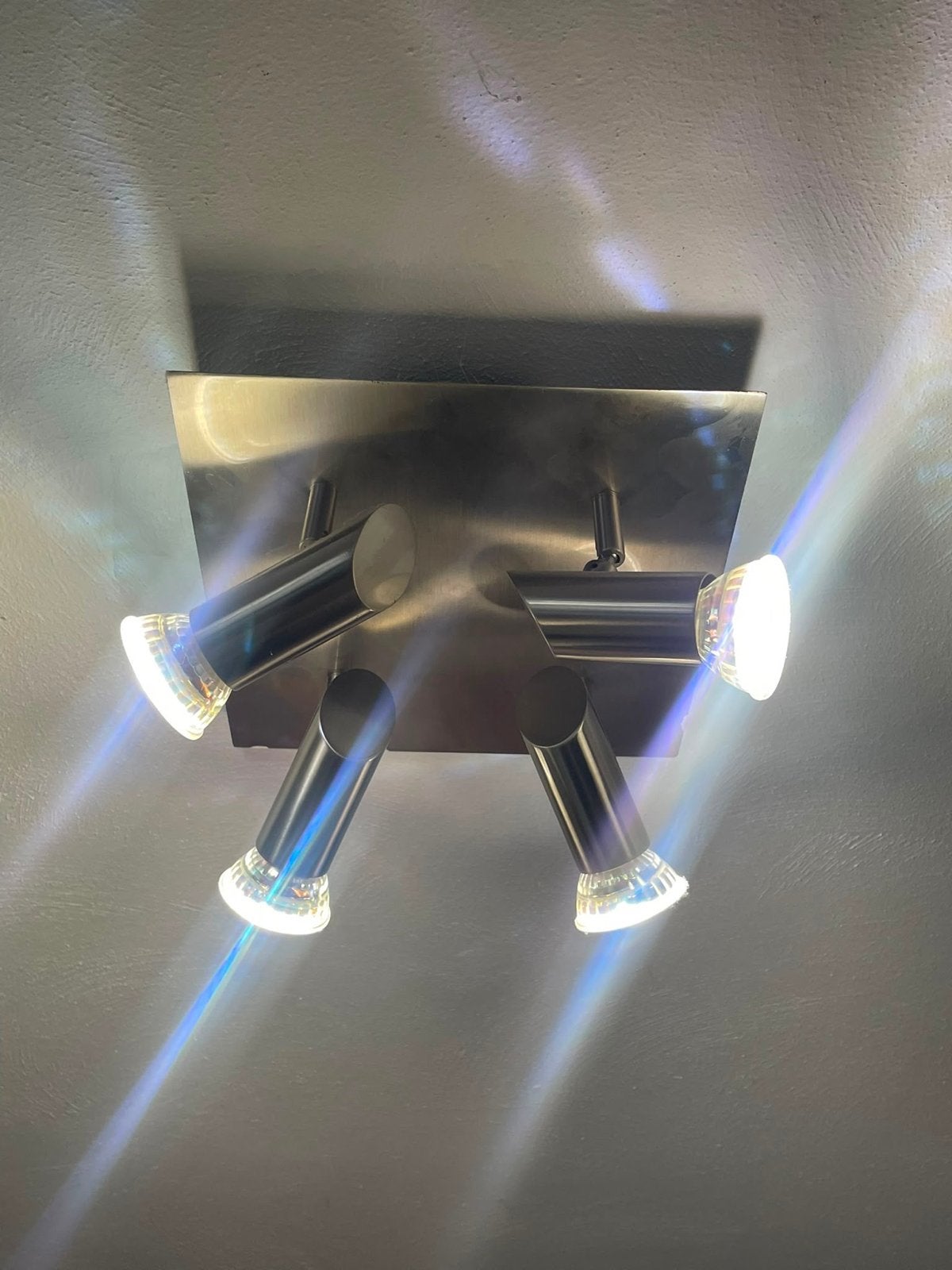Plafonlamp met vier spots (excl. lichtbronnen), Huis en Inrichting, Ophalen, Zilver, Gebruikt, Verstelbaar