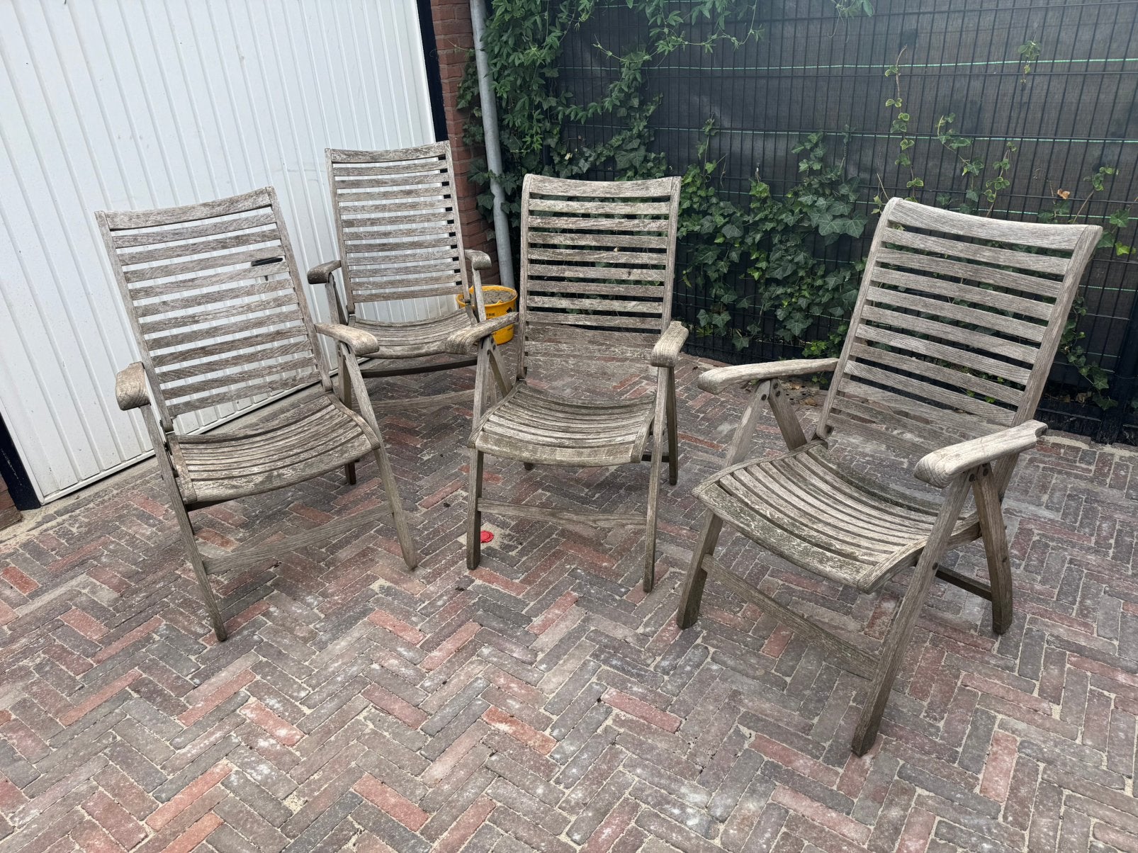 Teal houten tuinstoelen met kussen, Ophalen, Gebruikt, Hout, Inklapbaar