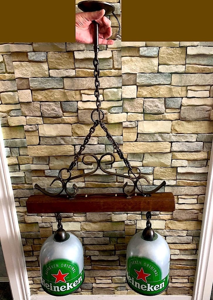 hanglamp, Ophalen of Verzenden, Zo goed als nieuw, Hout, E27 (groot)
