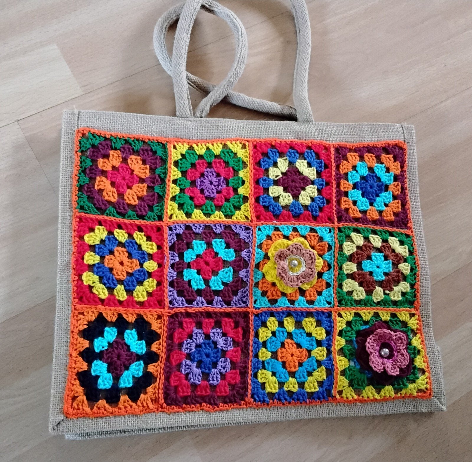'granny' jute boodschappentas., Ophalen of Verzenden, Nieuw, Haken, Wol of Garen