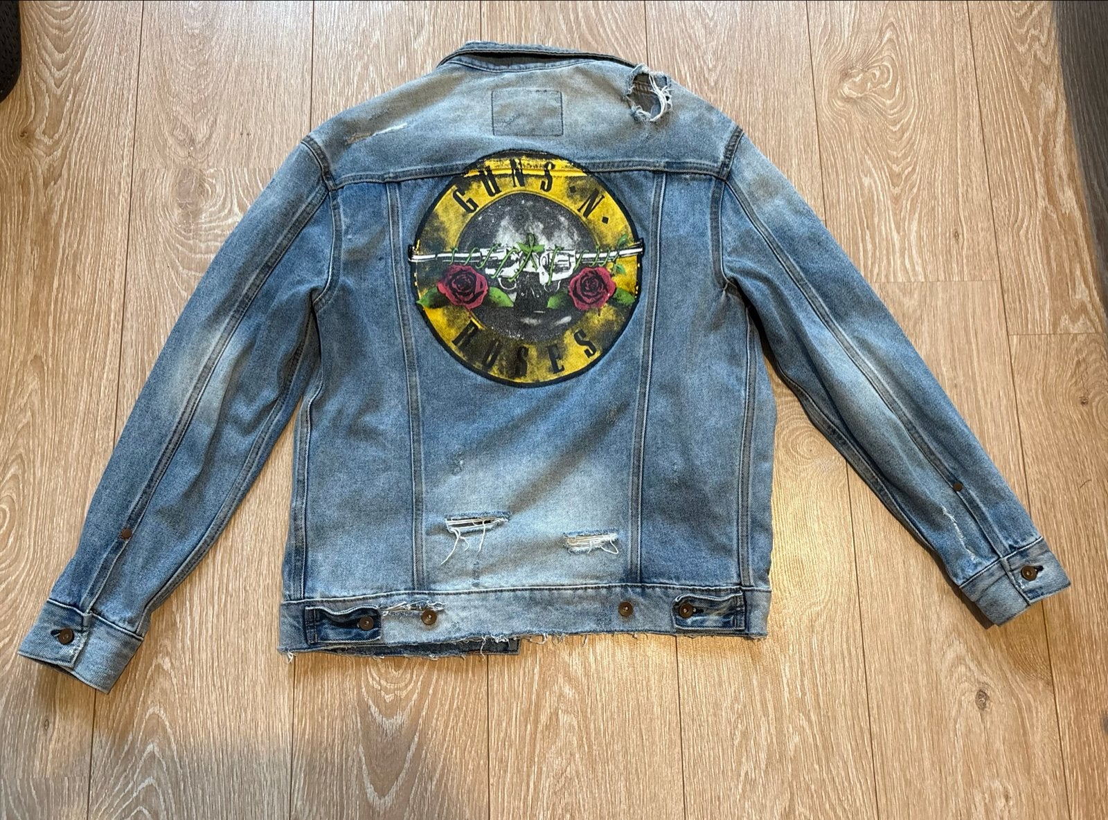 Vintage spijkerjas Guns N' Roses - Maat S, Ophalen of Verzenden, Gedragen, Maat 46 (S) of kleiner, Blauw