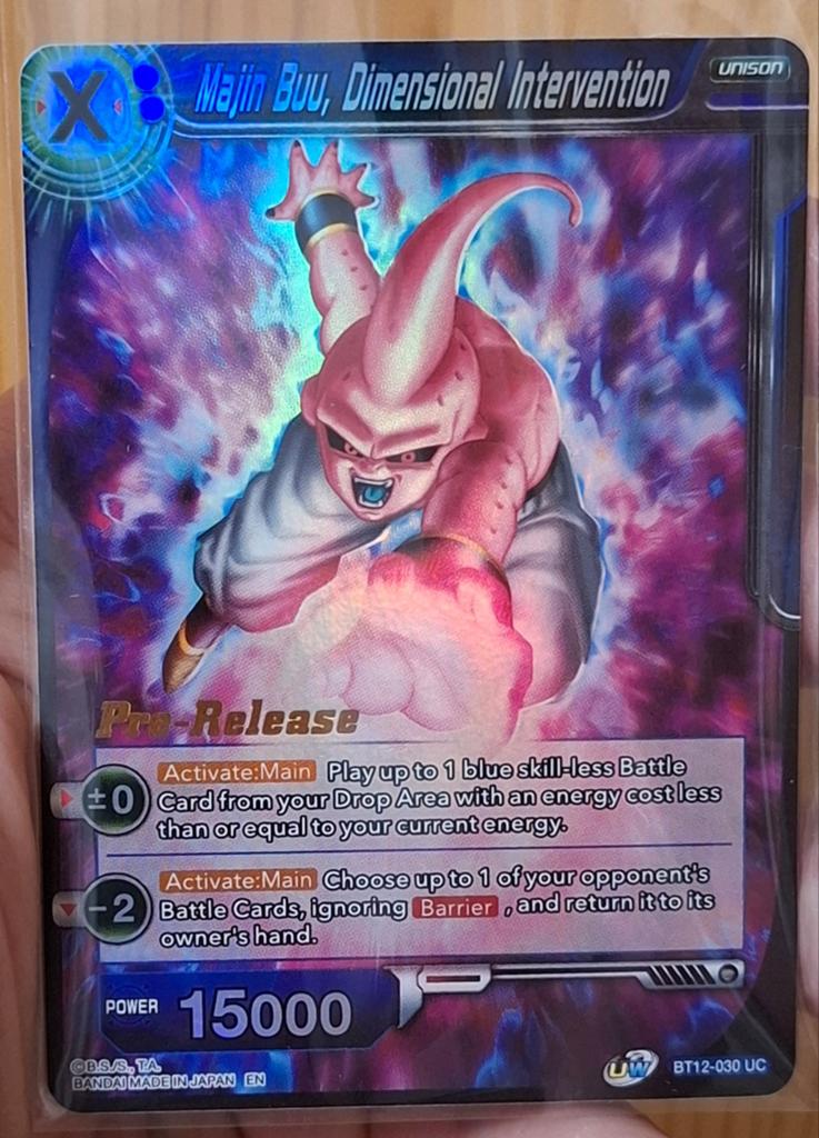 Majin Buu Pre release dragonball kaart!, Ophalen of Verzenden, Zo goed als nieuw