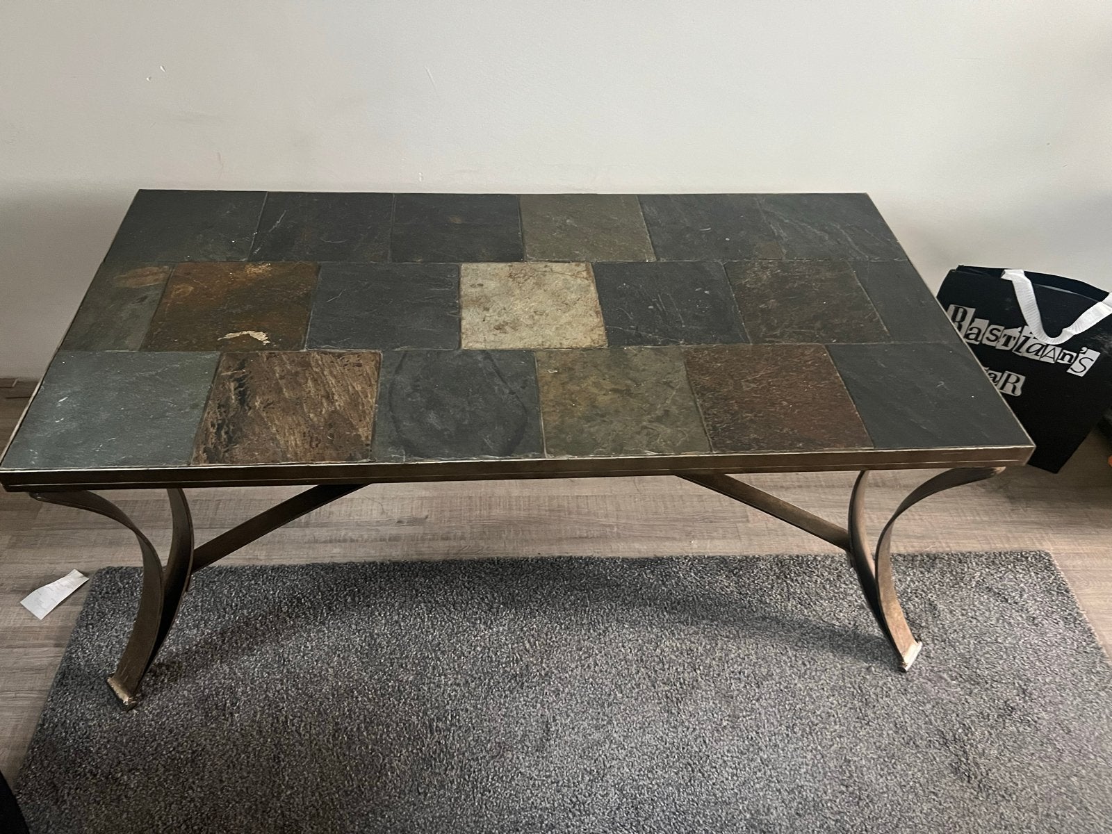 Salontafel en bijzettafel met leistenen  blad, Ophalen, Gebruikt, 100 tot 150 cm, 50 tot 100 cm