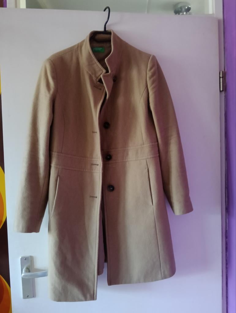 Stijlvolle Benetton wollen jas - Maat M, Maat 38/40 (M), Benetton, Beige, Ophalen of Verzenden