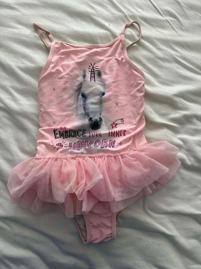 Roze badpak met eenhoorn en tutu - Primark maat 128, Gebruikt, Meisje, Badpak, Ophalen of Verzenden