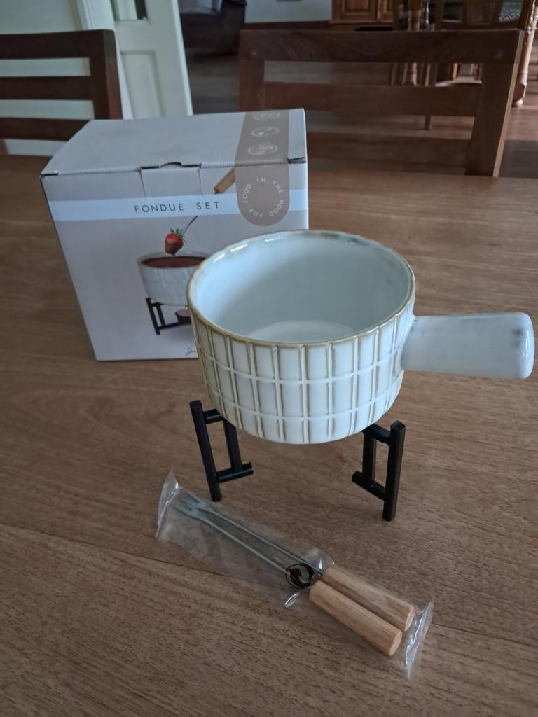 Kaasfondue set: pannetje met onderstel en vorkjes - Nieuw!, Ophalen of Verzenden, Nieuw