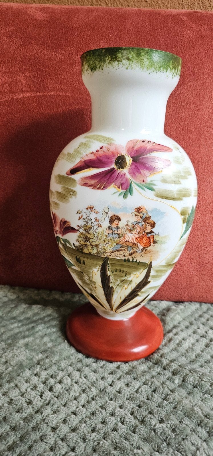 Antieke handbeschilderde opaline vaas (ca. 1900) - Melkglas, Antiek en Kunst, Ophalen