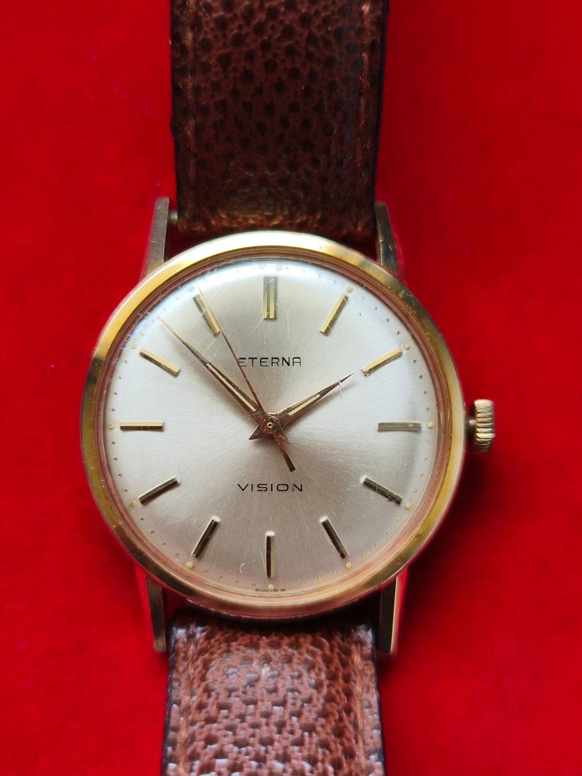 Vintage Eterna Vision Polshorloge - Verguld met Leren Band, Sieraden, Tassen en Uiterlijk, Overige merken, Overige materialen