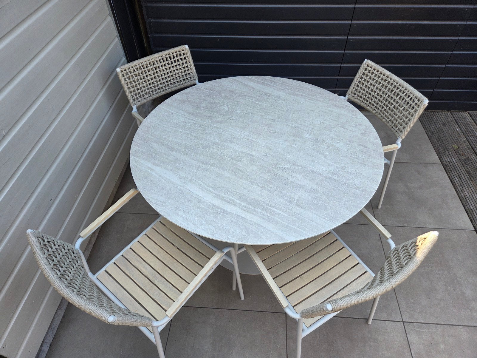 Tuinset  ronde tafel met 4 stoelen, Tuin en Terras, Ophalen, Zo goed als nieuw, Tuinset, Eettafel
