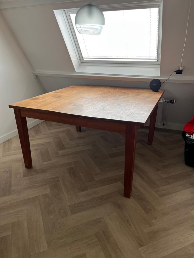 Houten teak eettafel - vierkant, Huis en Inrichting, Tafels | Eettafels, Gebruikt, 100 tot 150 cm, Vier personen, Vierkant, Overige houtsoorten