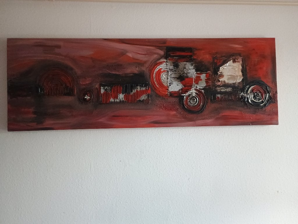 Abstract Rood Schilderij - 120x40 cm, Ophalen