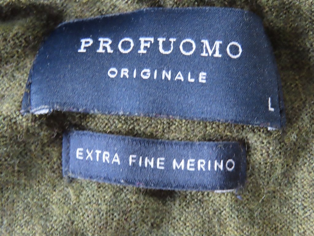 PROFUOMO V-hals trui, maat L, olijfgroen, extra fine merino, Maat 52/54 (L), Ophalen of Verzenden, Groen, Profuomo