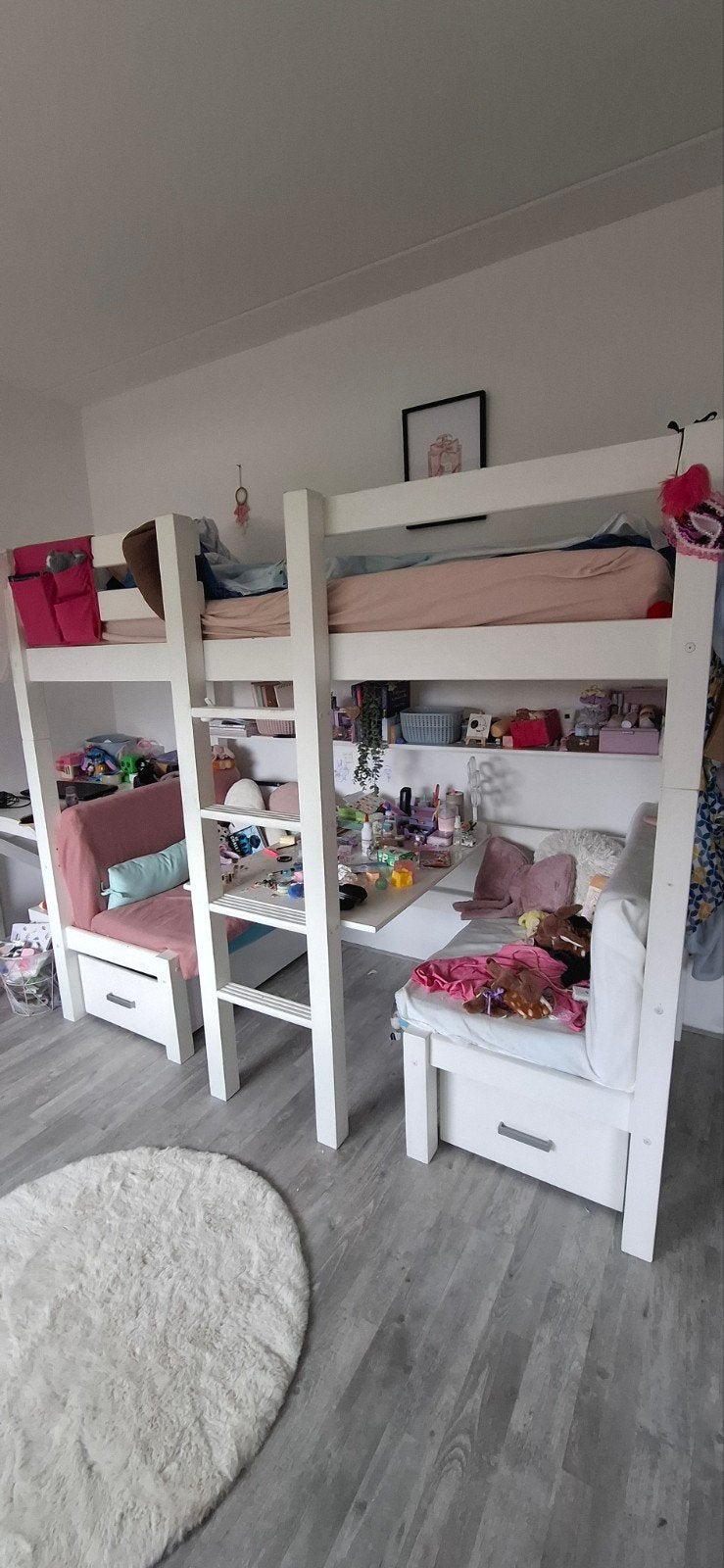 Hoogslaper/Stapelbed met zitjes en opbergruimte, Ophalen, Gebruikt, Eenpersoons, 90 cm