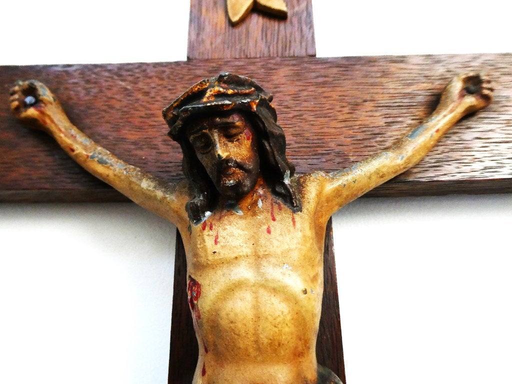 Hout kruisbeeld met corpus Jezus INRI kelk ca. 1850, Ophalen of Verzenden