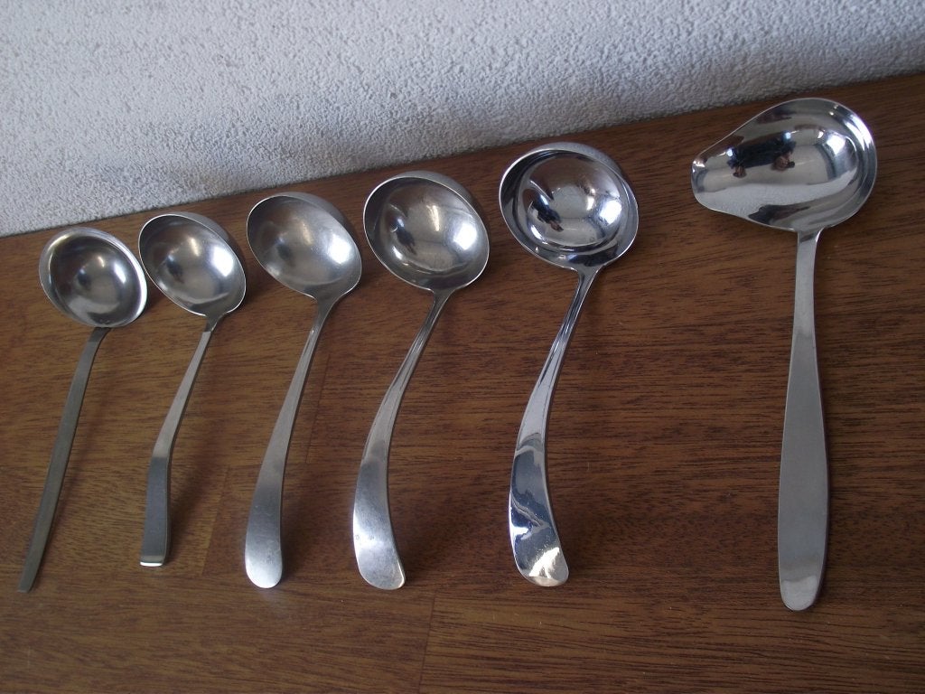 3 stuks divers vintage RVS sauslepel 16-19 cm Sola Gero  p s, Ophalen of Verzenden