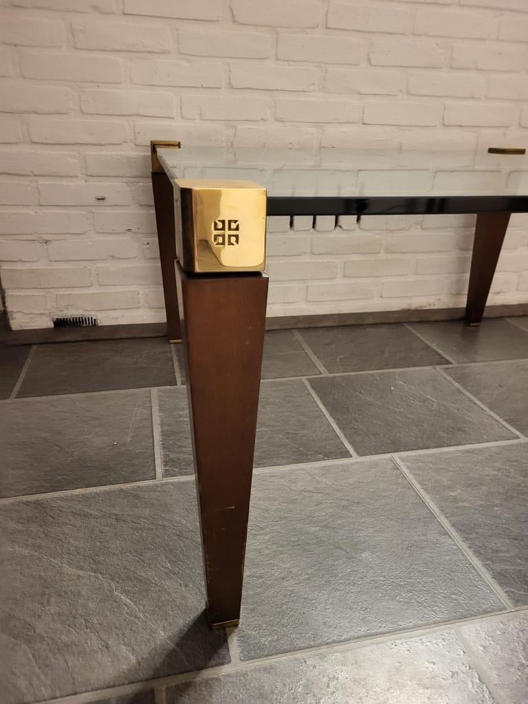 Vintage Ghyczy salontafel 90 x 90 x 47 cm glas messing, Ophalen, 50 tot 100 cm, Vierkant, 50 tot 100 cm