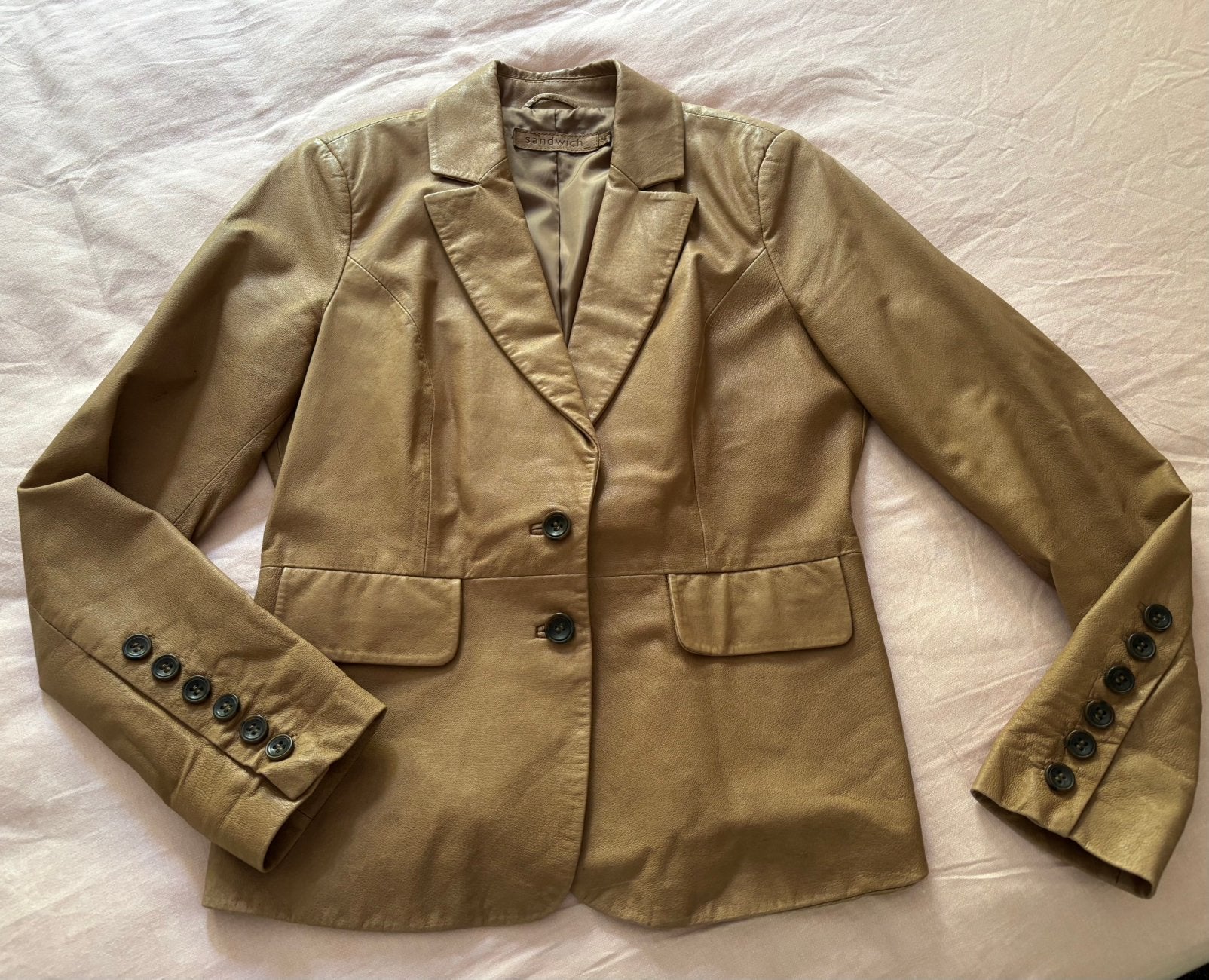 Echt (kwaliteits) leren blazer van Sandwich maat 38, Ophalen of Verzenden, Zo goed als nieuw, Maat 38/40 (M), Bruin