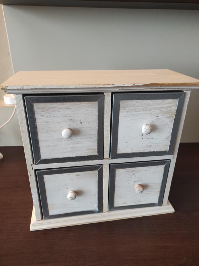 Vintage houten mini ladekastje met 4 lades, Ophalen of Verzenden, Gebruikt