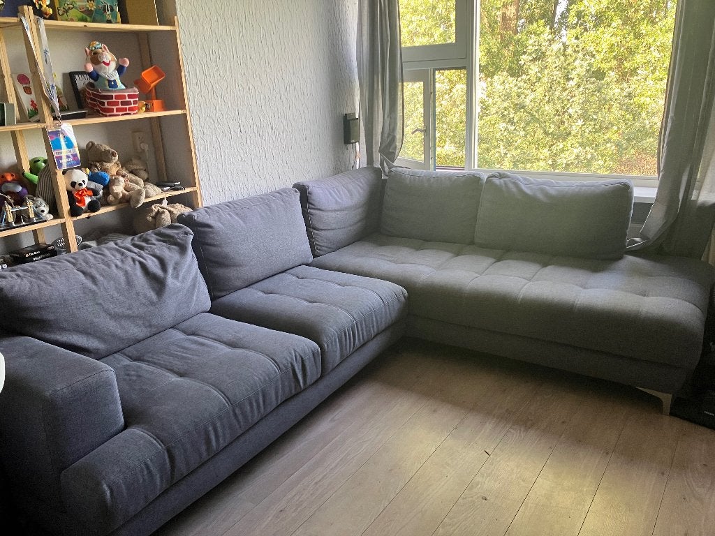 Grijze bank 5 zits, Ophalen, 250 tot 300 cm, Gebruikt, Hoekbank
