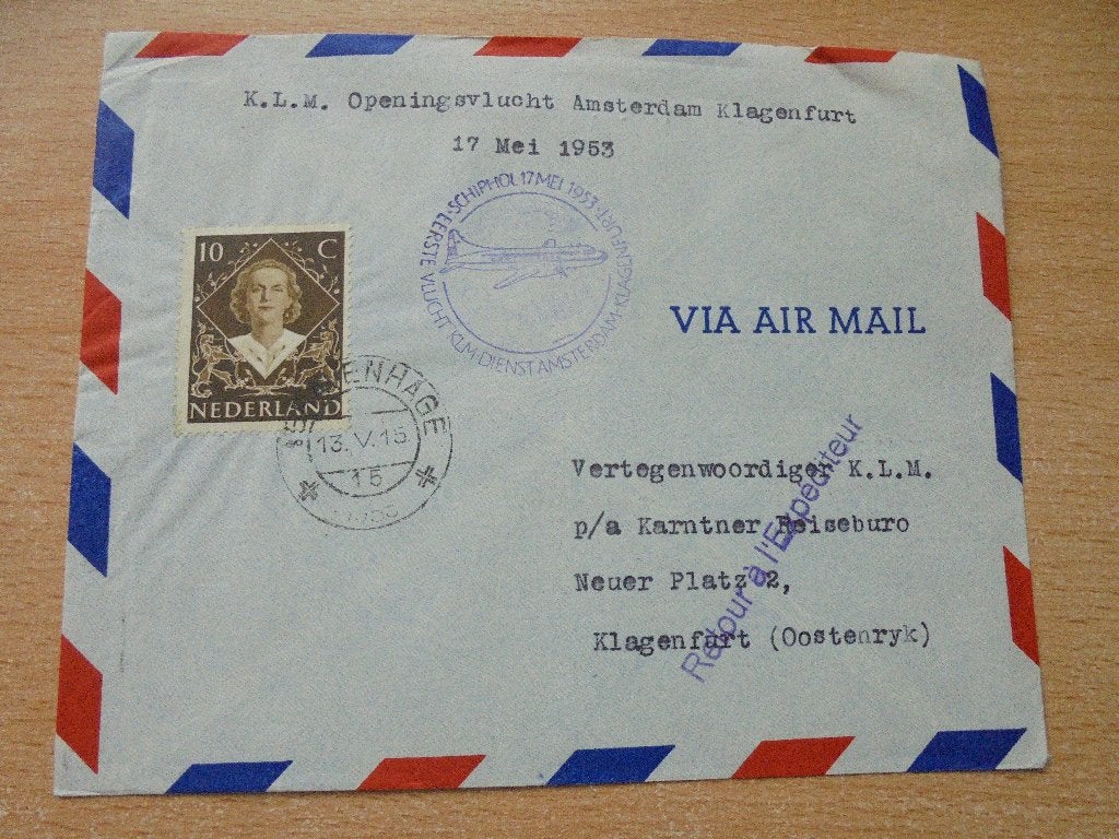 Nederland.  1e KLM vlucht  Klagenfurt  17 mei 1953., Ophalen of Verzenden, Nederland