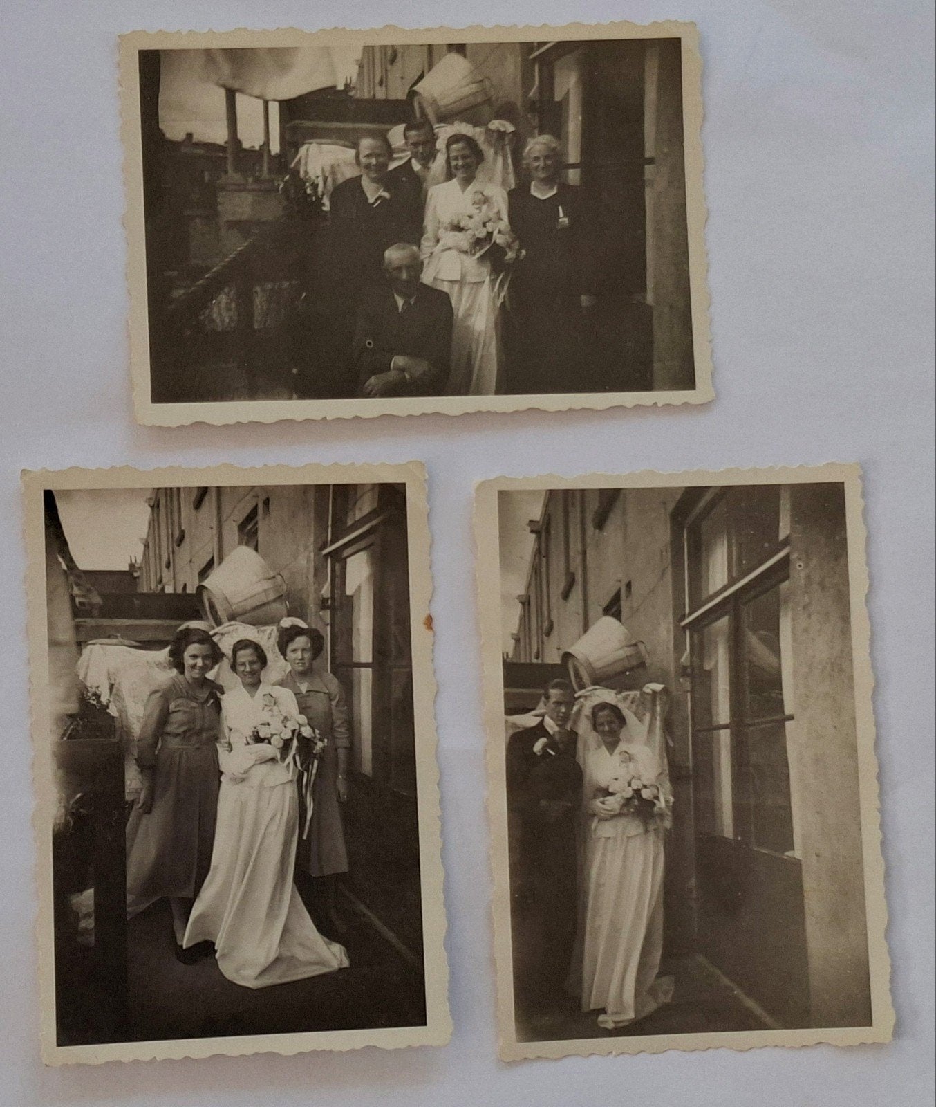 Foto's- 3-portret-bruidspaar-bruid-bruidegom-bruidsjurk, Verzamelen, Ophalen of Verzenden, Voor 1940, Overige onderwerpen, Foto