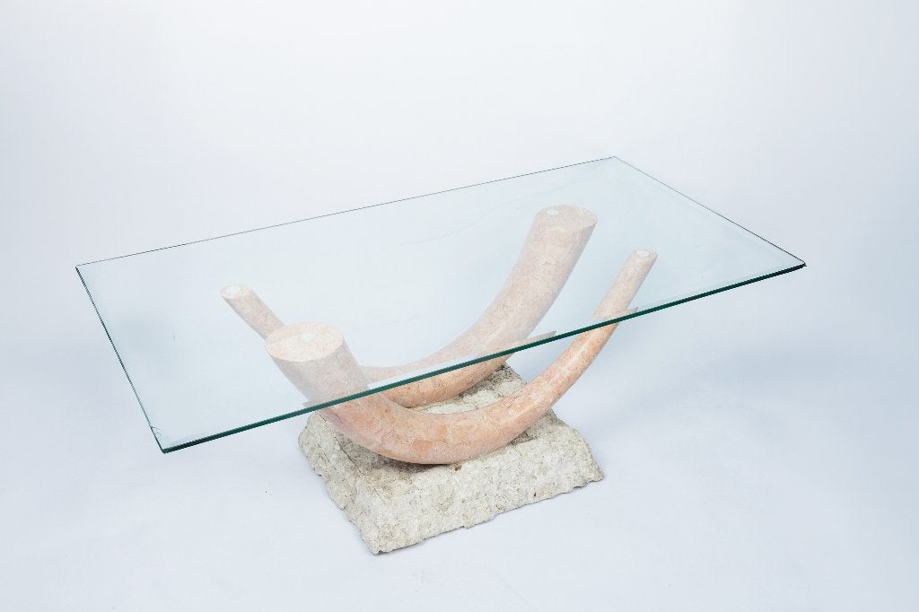 Mactan Stone Slagtand Salontafel faux tusk Magnussen Ponte, Huis en Inrichting, Tafels | Salontafels, Gebruikt, 50 tot 100 cm