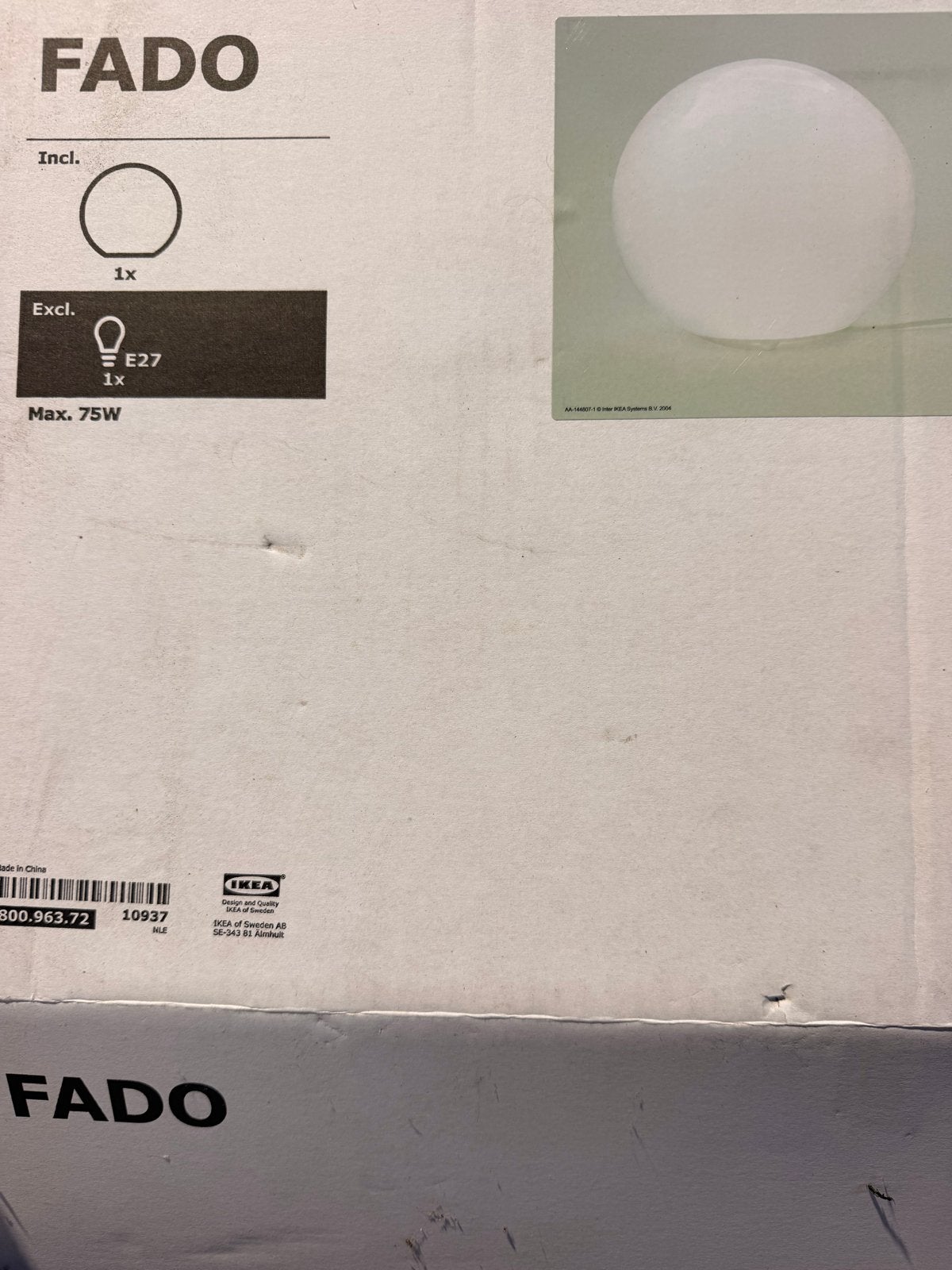 IKEA Fado Lamp - Nieuw in doos (4 stuks beschikbaar), Wit, Verzenden, Nieuw, E27 (groot)