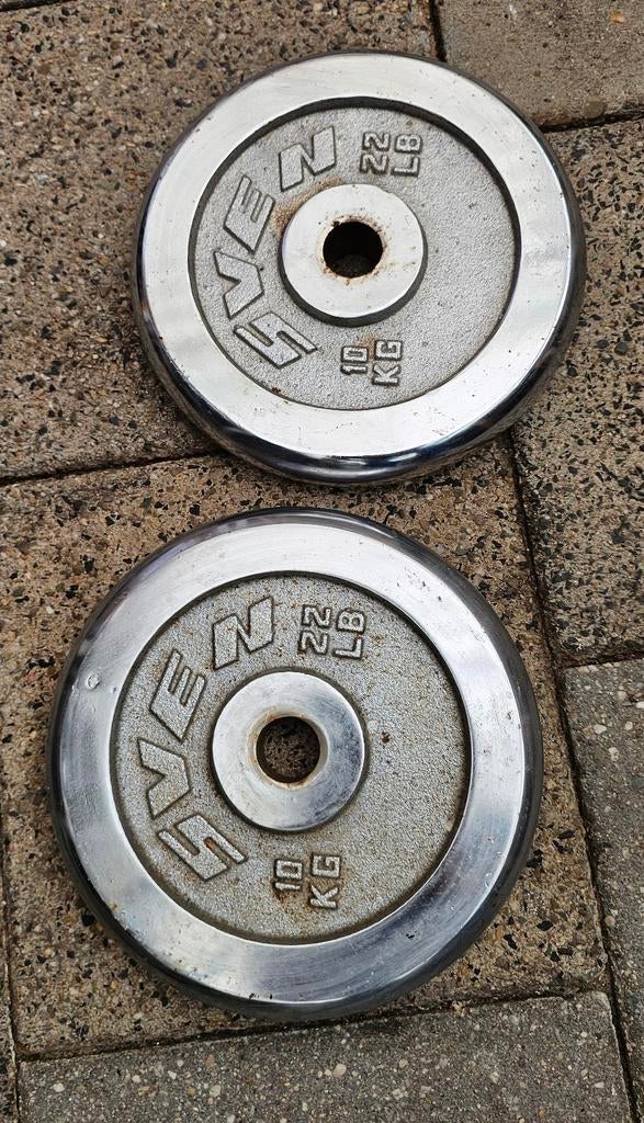 2x Halterschijven 10 kg - Sven, Ophalen of Verzenden, Gebruikt, Rug, Halterschijven