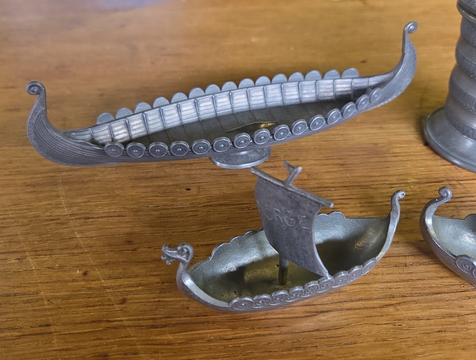 vintage Noorse tinnen (pewter) miniatuur vikingschip, Ophalen of Verzenden
