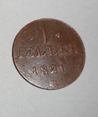 Munt 1 Heller 1821 met dubbeling error, Ophalen of Verzenden, Duitsland, Losse munt