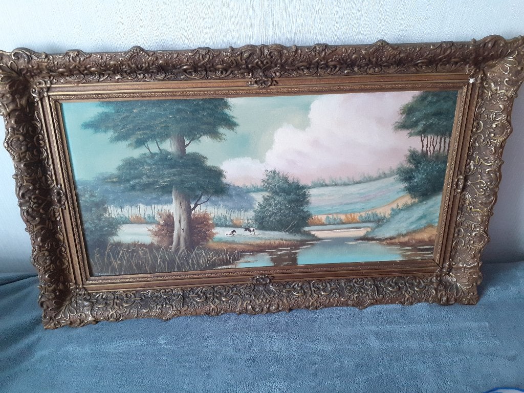 Schilderij, Antiek en Kunst, Kunst | Schilderijen | Klassiek, Ophalen, Doek, Gesigneerd, Landschap