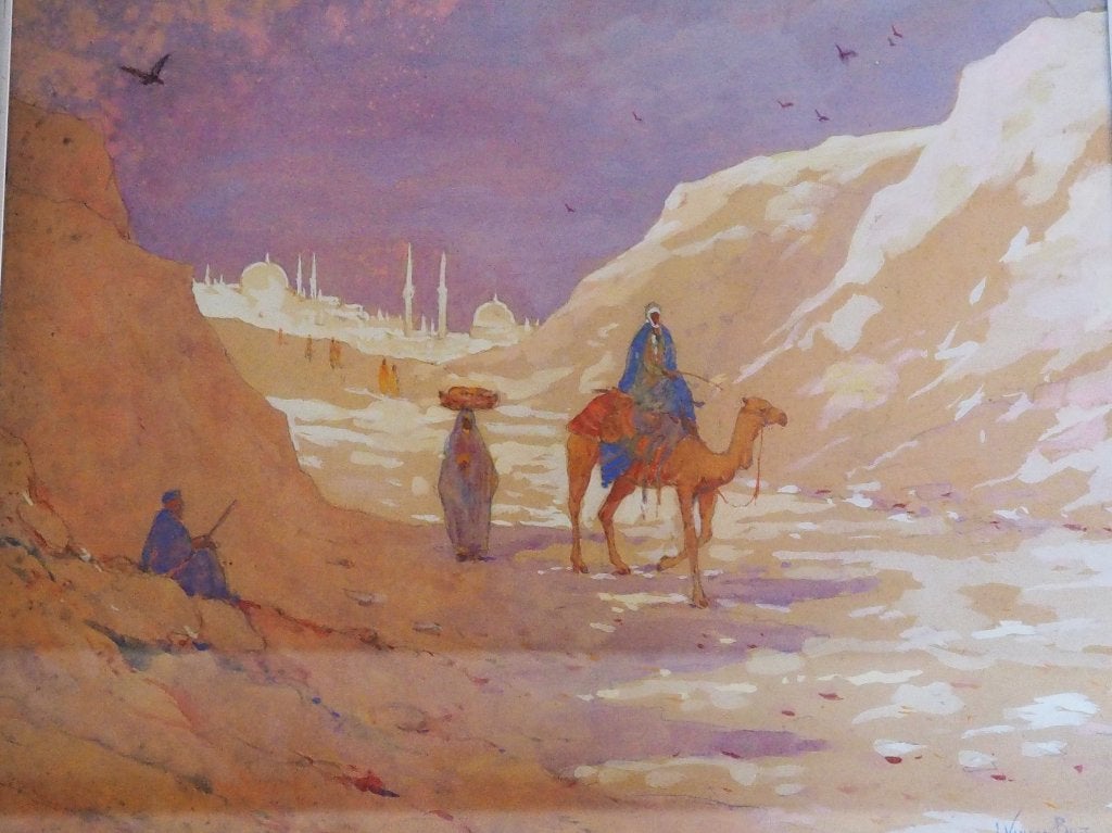 Oosterse taferelen in Karavaan in Egypte, Origineel werk, Verzenden, Overige ondergronden, Landschap