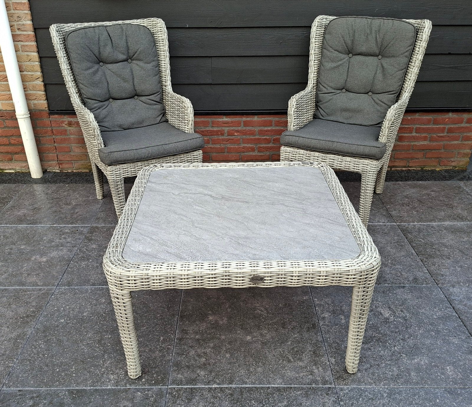 Hartman Wicker tuinset met 2 stoelen en tafel, Ophalen, Gebruikt, Wicker, Stoel