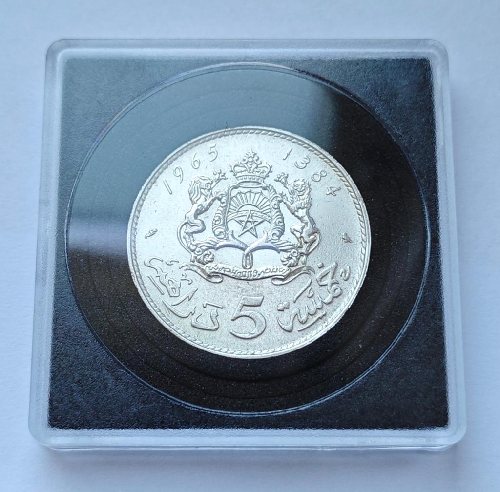 Marokko zilver 5 Dirhams 1965 Hassan 2, Postzegels en Munten, Ophalen of Verzenden, Overige landen, Setje